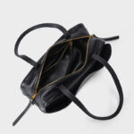 Damen Leder Boston Schultertasche Baguette Tasche mit Reissverschluss