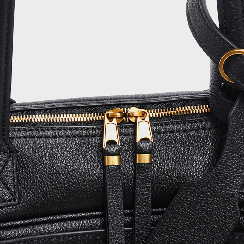 Damen Leder Boston Schultertasche Baguette Tasche mit Reissverschluss