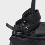 Damen Leder Boston Schultertasche Baguette Tasche mit Reissverschluss