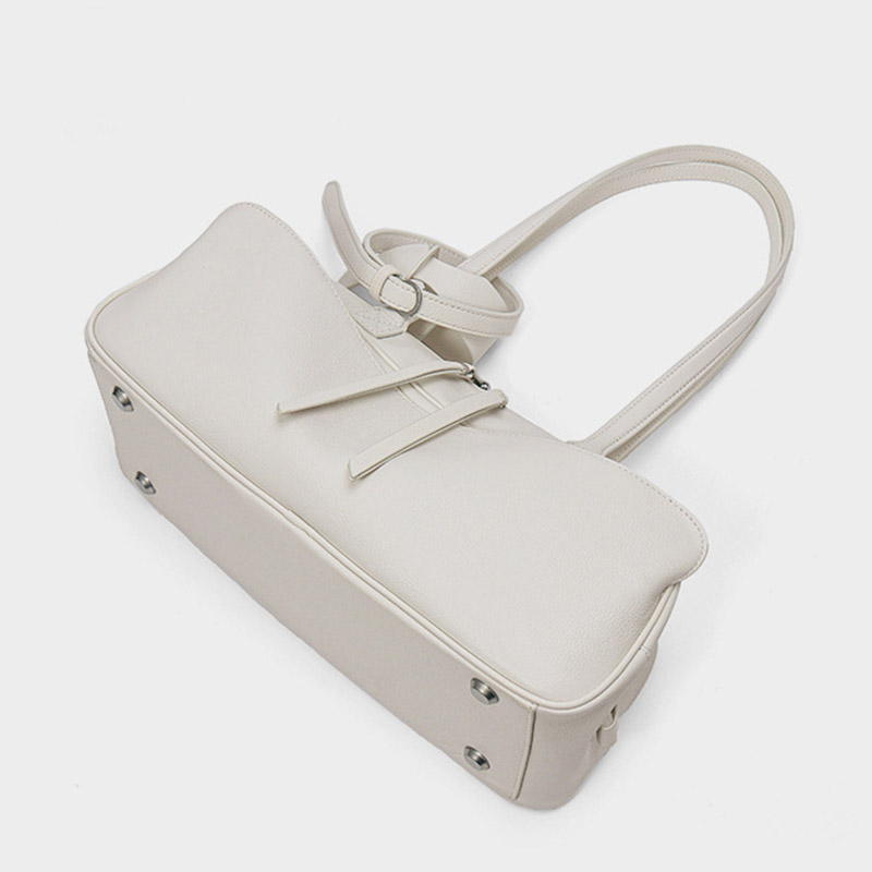 Damen Leder Boston Schultertasche Baguette Tasche mit Reissverschluss