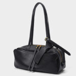 Damen Leder Boston Schultertasche Baguette Tasche mit Reissverschluss