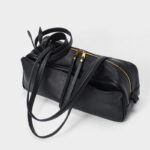 Damen Leder Boston Schultertasche Baguette Tasche mit Reissverschluss