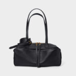 Damen Leder Boston Schultertasche Baguette Tasche mit Reissverschluss