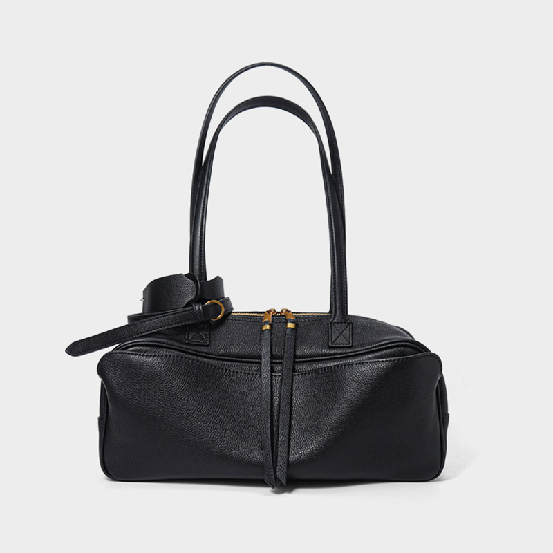 Damen Leder Boston Schultertasche Baguette Tasche mit Reissverschluss