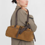 Damen Leder Boston Schultertasche Baguette Tasche mit Reissverschluss
