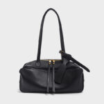 Damen Leder Boston Schultertasche Baguette Tasche mit Reissverschluss