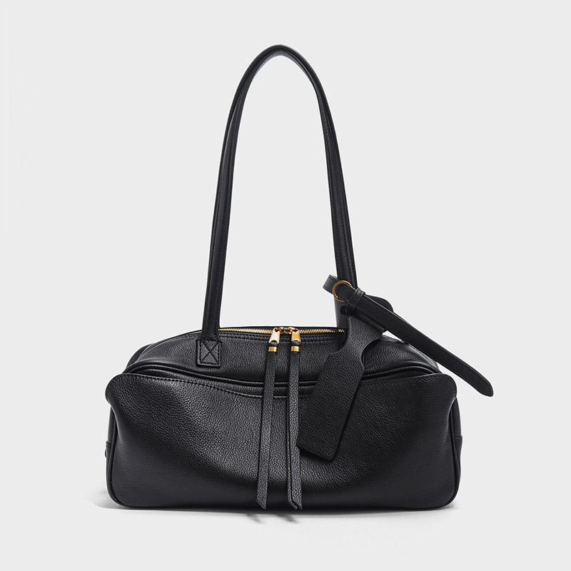 Damen Leder Boston Schultertasche Baguette Tasche mit Reissverschluss