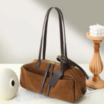 Damen Leder Boston Schultertasche Baguette Tasche mit Reissverschluss