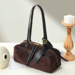 Damen Leder Boston Schultertasche Baguette Tasche mit Reissverschluss