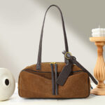 Damen Leder Boston Schultertasche Baguette Tasche mit Reissverschluss