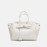 Women's Leather Minimalist Shoulder Tote Bag With Silver Lock Hardware