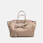 Women's Leather Minimalist Shoulder Tote Bag With Silver Lock Hardware
