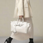 Women's Leather Minimalist Shoulder Tote Bag With Silver Lock Hardware