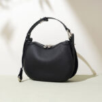 Women's Minimalist Full-Grain Cowhide Leather Zipper Closed Crescent Shoulder Hobo Bag