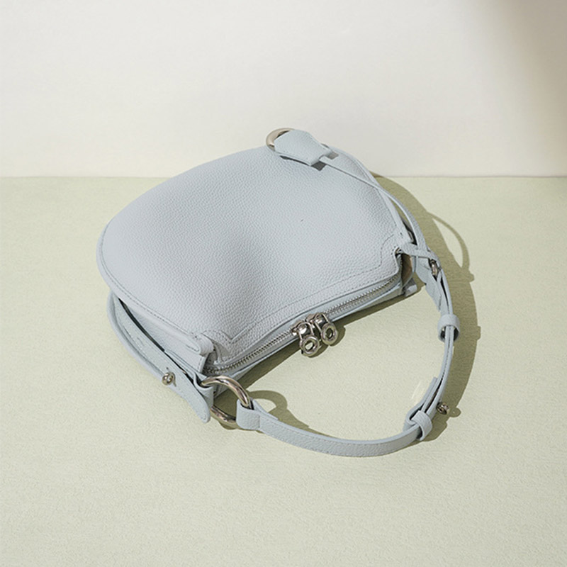 Women's Minimalist Full-Grain Cowhide Leather Zipper Closed Crescent Shoulder Hobo Bag