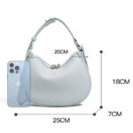 Women's Minimalist Full-Grain Cowhide Leather Zipper Closed Crescent Shoulder Hobo Bag