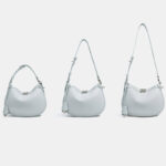 Women's Minimalist Full-Grain Cowhide Leather Zipper Closed Crescent Shoulder Hobo Bag