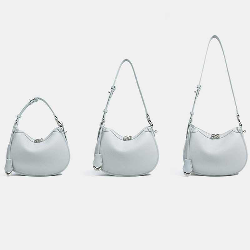 Women's Minimalist Full-Grain Cowhide Leather Zipper Closed Crescent Shoulder Hobo Bag