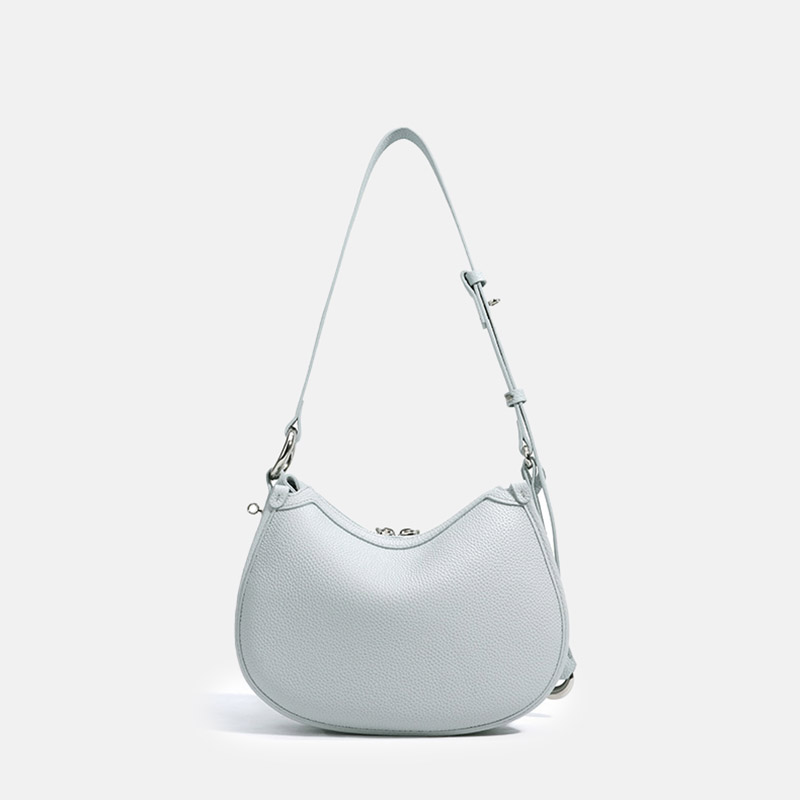 Women's Minimalist Full-Grain Cowhide Leather  Zipper Closed Crescent Shoulder Hobo Bag