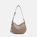 Women's Minimalist Full-Grain Cowhide Leather Zipper Closed Crescent Shoulder Hobo Bag