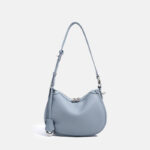 Women's Minimalist Full-Grain Cowhide Leather Zipper Closed Crescent Shoulder Hobo Bag