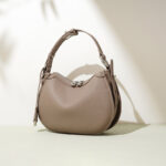 Women's Minimalist Full-Grain Cowhide Leather Zipper Closed Crescent Shoulder Hobo Bag