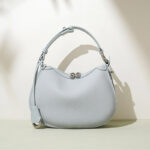 Women's Minimalist Full-Grain Cowhide Leather Zipper Closed Crescent Shoulder Hobo Bag