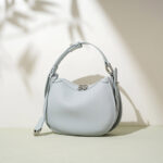 Women's Minimalist Full-Grain Cowhide Leather Zipper Closed Crescent Shoulder Hobo Bag