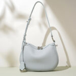 Women's Minimalist Full-Grain Cowhide Leather Zipper Closed Crescent Shoulder Hobo Bag