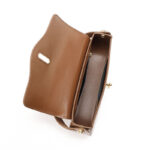 Women's Minimalist Split Leather Flap Turn Lock Baguette Bag with Crossbody Strap