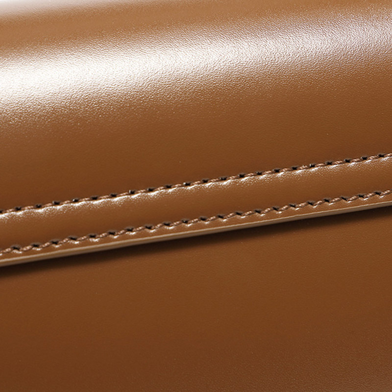 Women's Minimalist Split Leather Flap Turn Lock Baguette Bag with Crossbody Strap