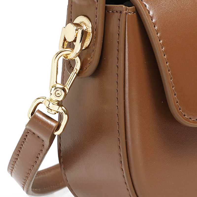 Women's Minimalist Split Leather Flap Turn Lock Baguette Bag with Crossbody Strap