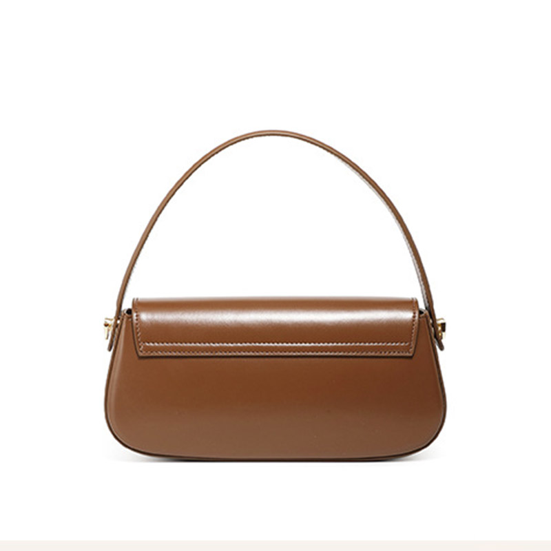 Women's Minimalist Split Leather Flap Turn Lock Baguette Bag with Crossbody Strap