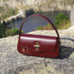 Women's Minimalist Split Leather Flap Turn Lock Baguette Bag with Crossbody Strap