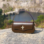 Women's Minimalist Split Leather Flap Turn Lock Baguette Bag with Crossbody Strap