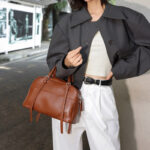 Women's Minimalist Top-Grain Leather Shoulder Boston Handbag