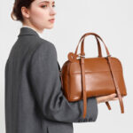 Women's Minimalist Top-Grain Leather Shoulder Boston Handbag