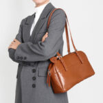 Women's Minimalist Top-Grain Leather Shoulder Boston Handbag