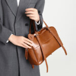 Women's Minimalist Top-Grain Leather Shoulder Boston Handbag