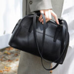 Women's Minimalist Top-Grain Leather Shoulder Boston Handbag