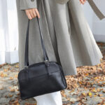 Women's Minimalist Top-Grain Leather Shoulder Boston Handbag