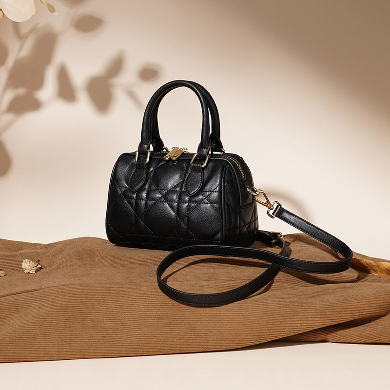 Gesteppte Damen Leder Crossbody Schulterriemen Top Handle Tasche mit Reissverschluss