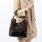 Women's Quilted Suede Split Leather Chain Crossbody Shoulder Hobo Bag in Gold Hardware