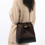 Women's Quilted Suede Split Leather Chain Crossbody Shoulder Hobo Bag in Gold Hardware
