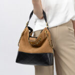 Women's Quilted Suede Split Leather Chain Crossbody Shoulder Hobo Bag in Gold Hardware