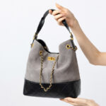 Women's Quilted Suede Split Leather Chain Crossbody Shoulder Hobo Bag in Gold Hardware