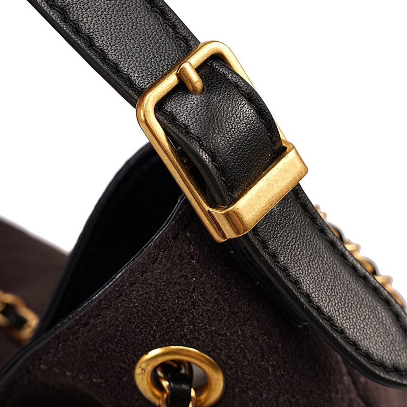 Women's Quilted Suede Split Leather Chain Crossbody Shoulder Hobo Bag in Gold Hardware
