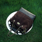 Women's Quilted Suede Split Leather Chain Crossbody Shoulder Hobo Bag in Gold Hardware