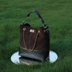 Women's Quilted Suede Split Leather Chain Crossbody Shoulder Hobo Bag in Gold Hardware