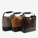 Women's Quilted Suede Split Leather Chain Crossbody Shoulder Hobo Bag in Gold Hardware